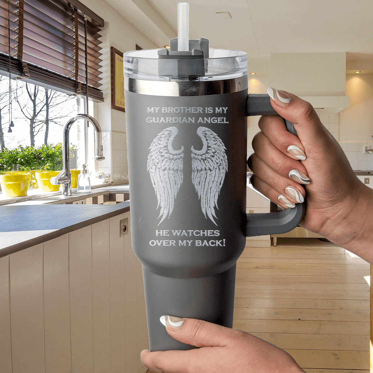 My Brother is my Guardian Angel 40 Ounce Laser Etched Tumbler - Guardian Angel Collection