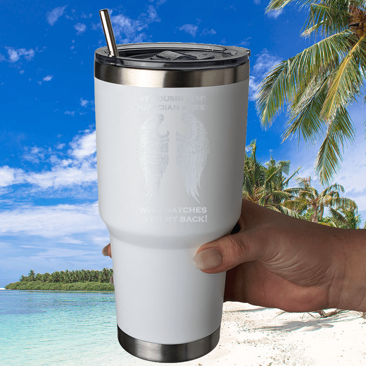 My Cousin is my Guardian Angel 30 Ounce Laser Etched Tumbler - Guardian Angel Collection