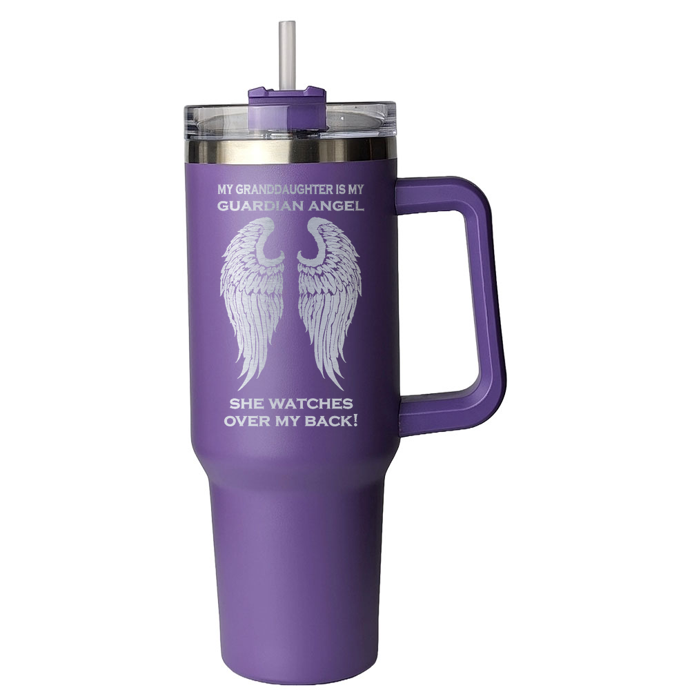 My Granddaughter is my Guardian Angel 40 Ounce Laser Etched Tumbler Purple