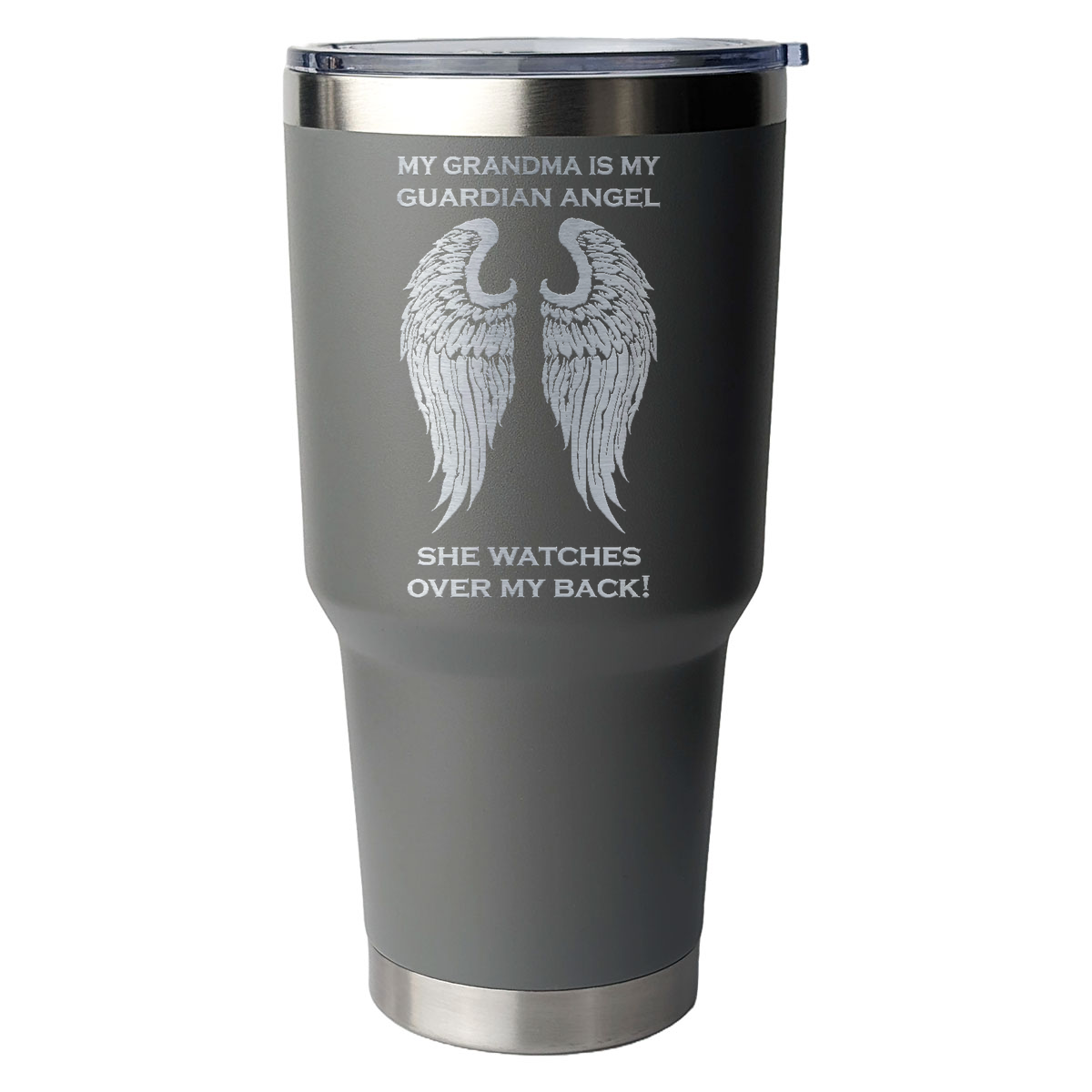 My Grandma is my Guardian Angel 30 Ounce Laser Etched Tumbler Grey
