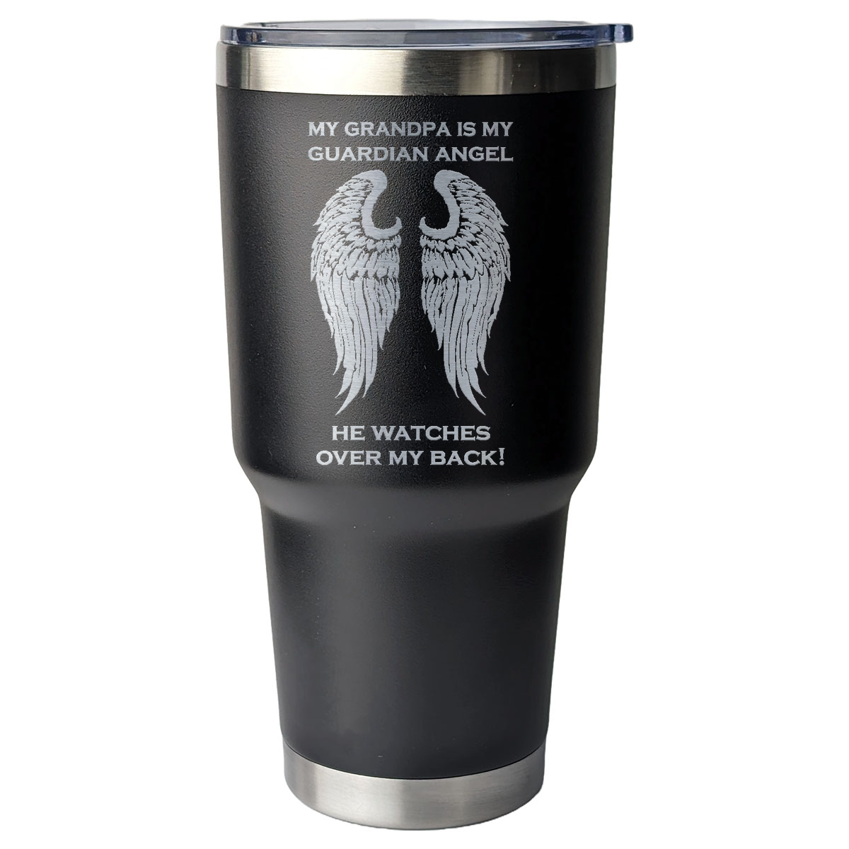 My Grandpa is my Guardian Angel 30 Ounce Laser Etched Tumbler Black