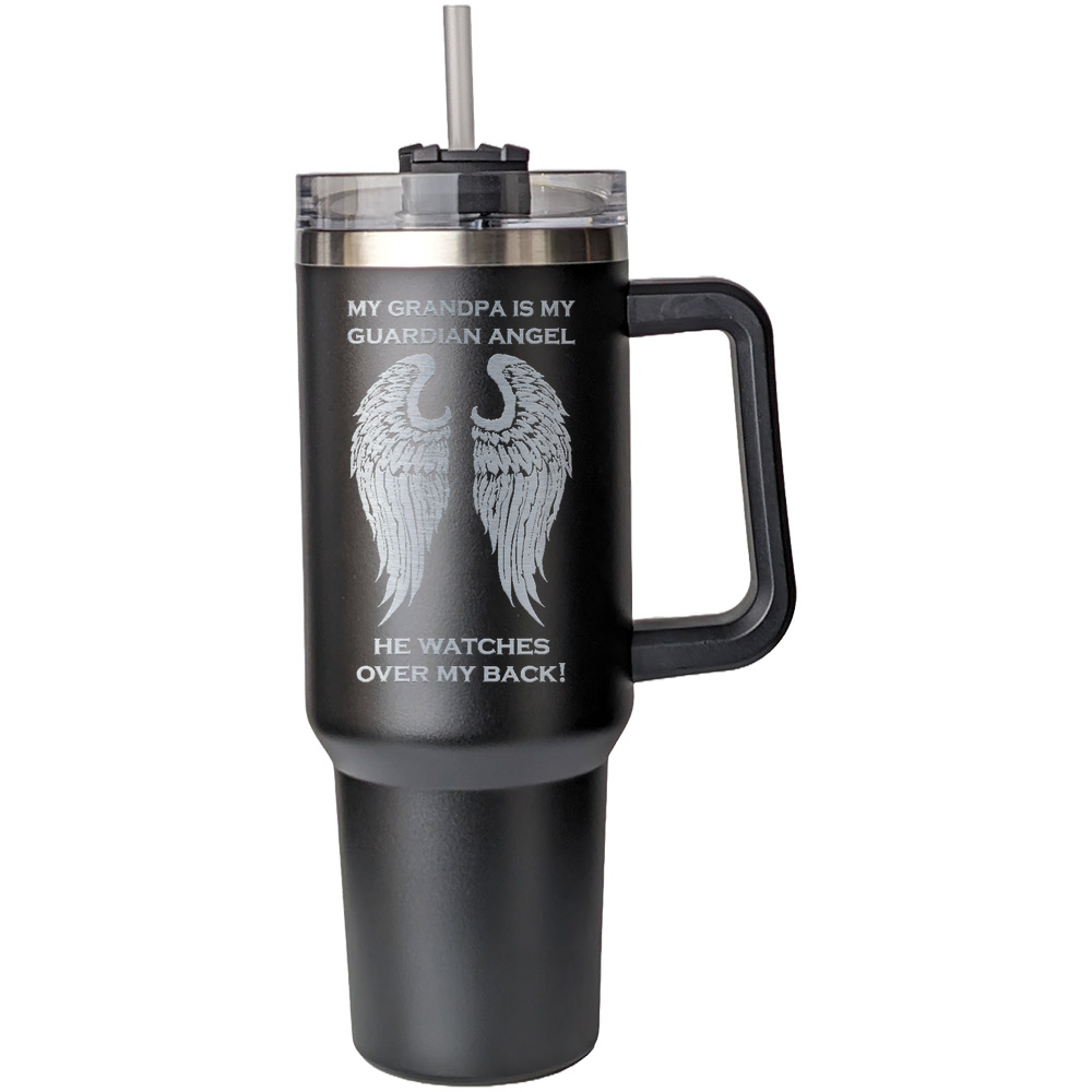 My Grandpa is my Guardian Angel 40 Ounce Laser Etched Tumbler Black