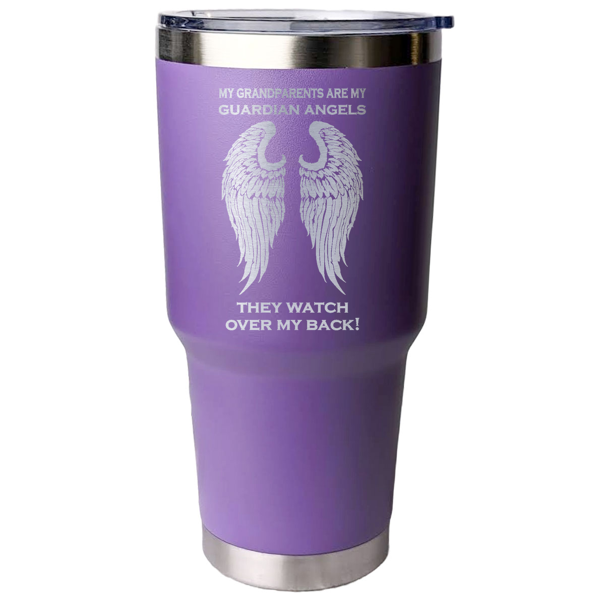 My Grandparents are my Guardian Angels 30 Ounce Laser Etched Tumbler Purple