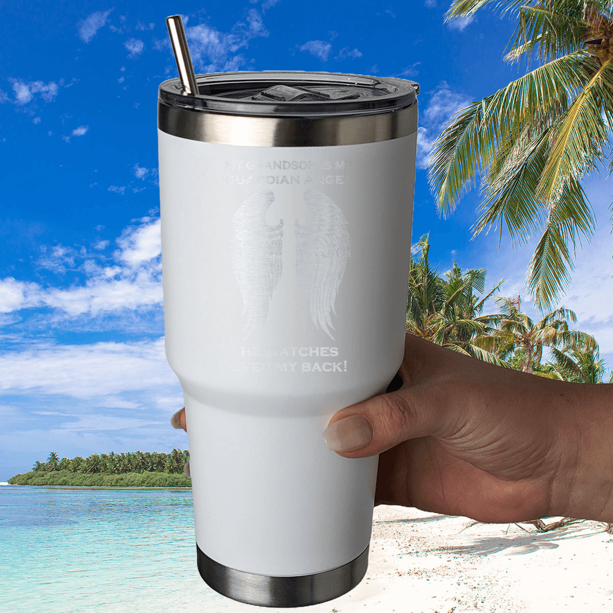 My Grandson is my Guardian Angel 30 Ounce Laser Etched Tumbler - Guardian Angel Collection