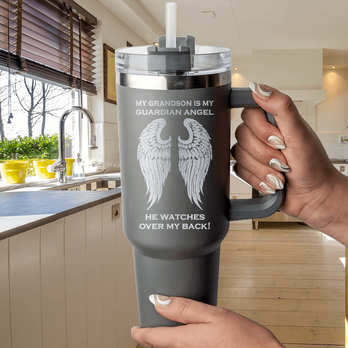 My Grandson is my Guardian Angel 40 Ounce Laser Etched Tumbler - Guardian Angel Collection