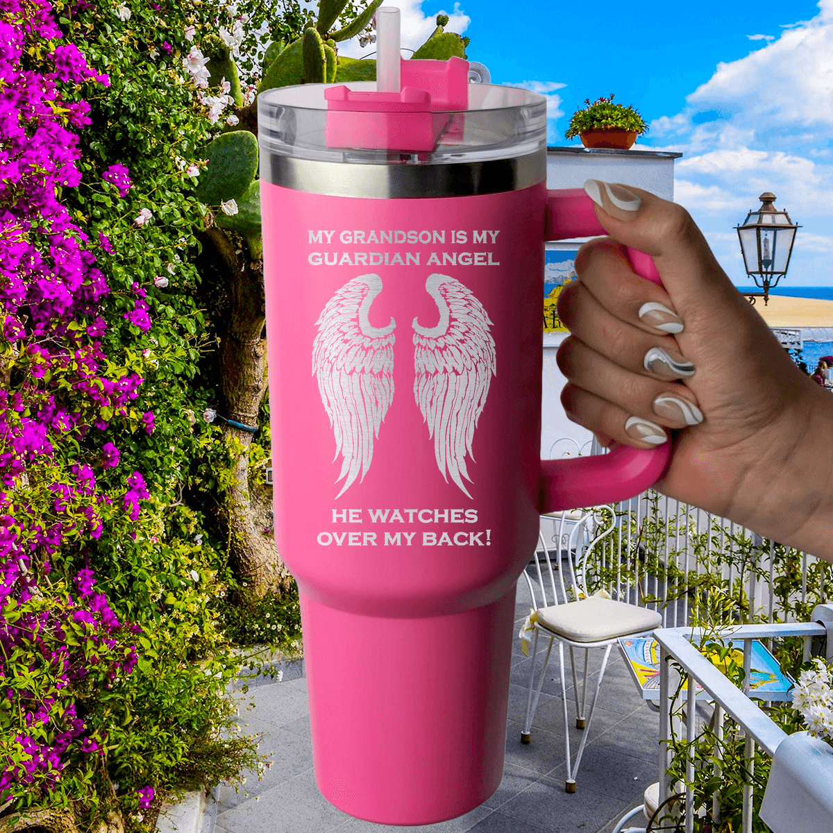 My Grandson is my Guardian Angel 40 Ounce Laser Etched Tumbler - Guardian Angel Collection