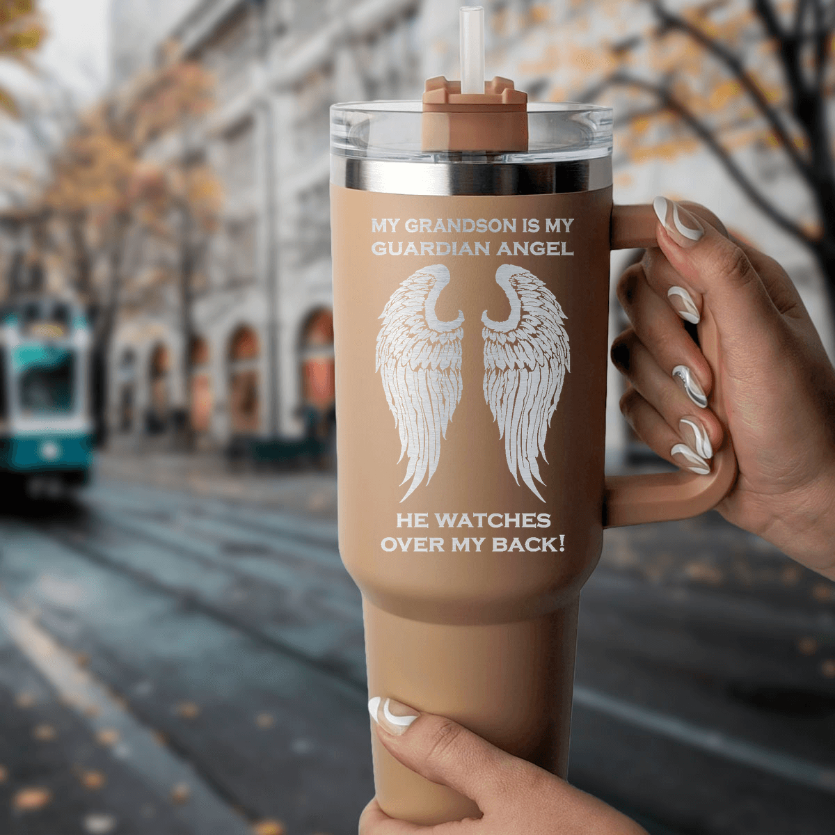 My Grandson is my Guardian Angel 40 Ounce Laser Etched Tumbler - Guardian Angel Collection