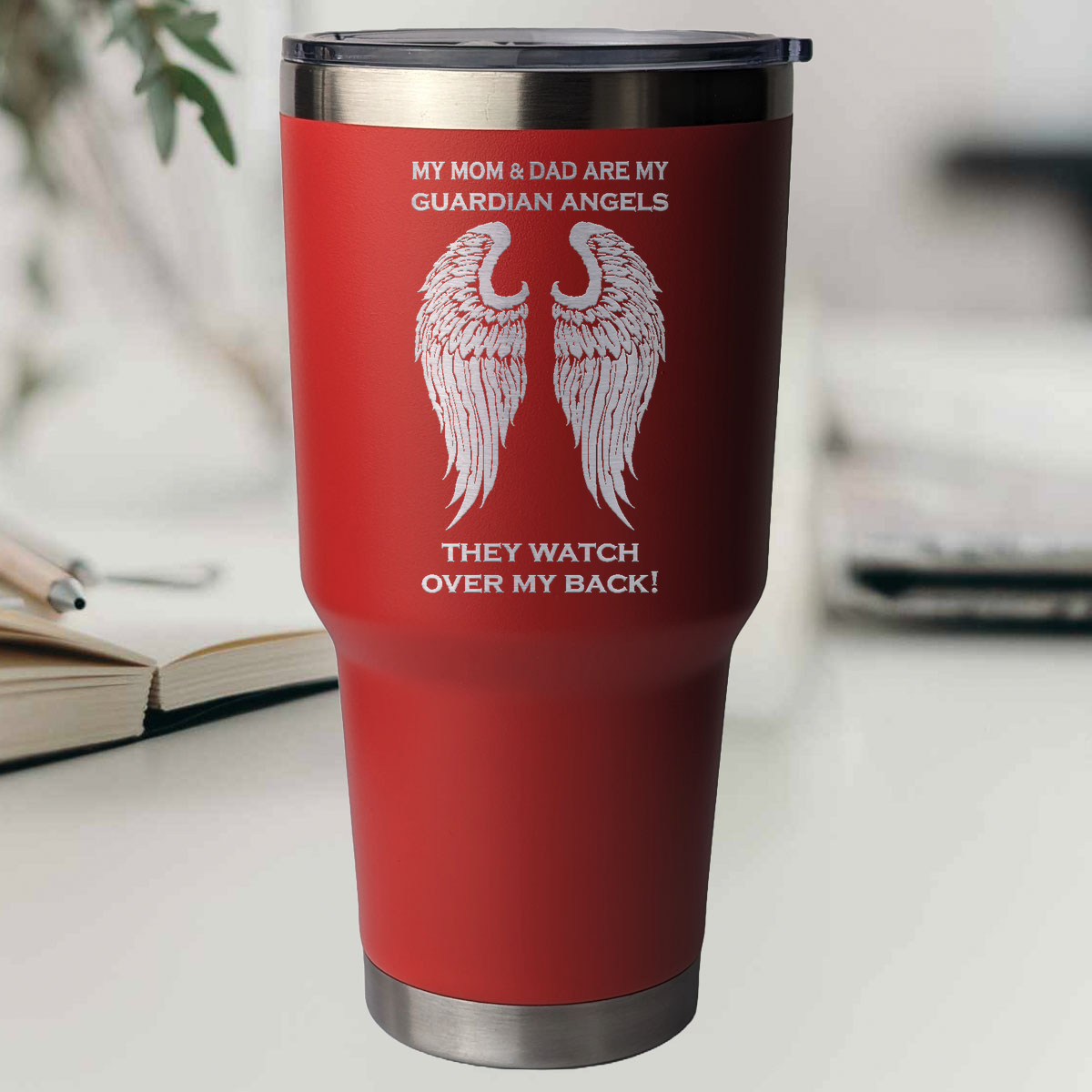 My Mom &amp; Dad are my Guardian Angels 30 Ounce Laser Etched Tumbler Red