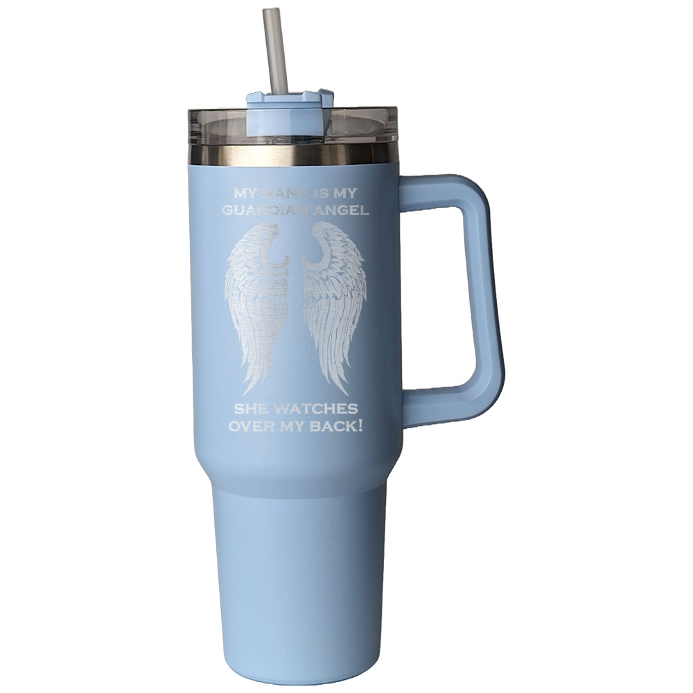 My Nana is my Guardian Angel 40 Ounce Laser Etched Tumbler Light Blue