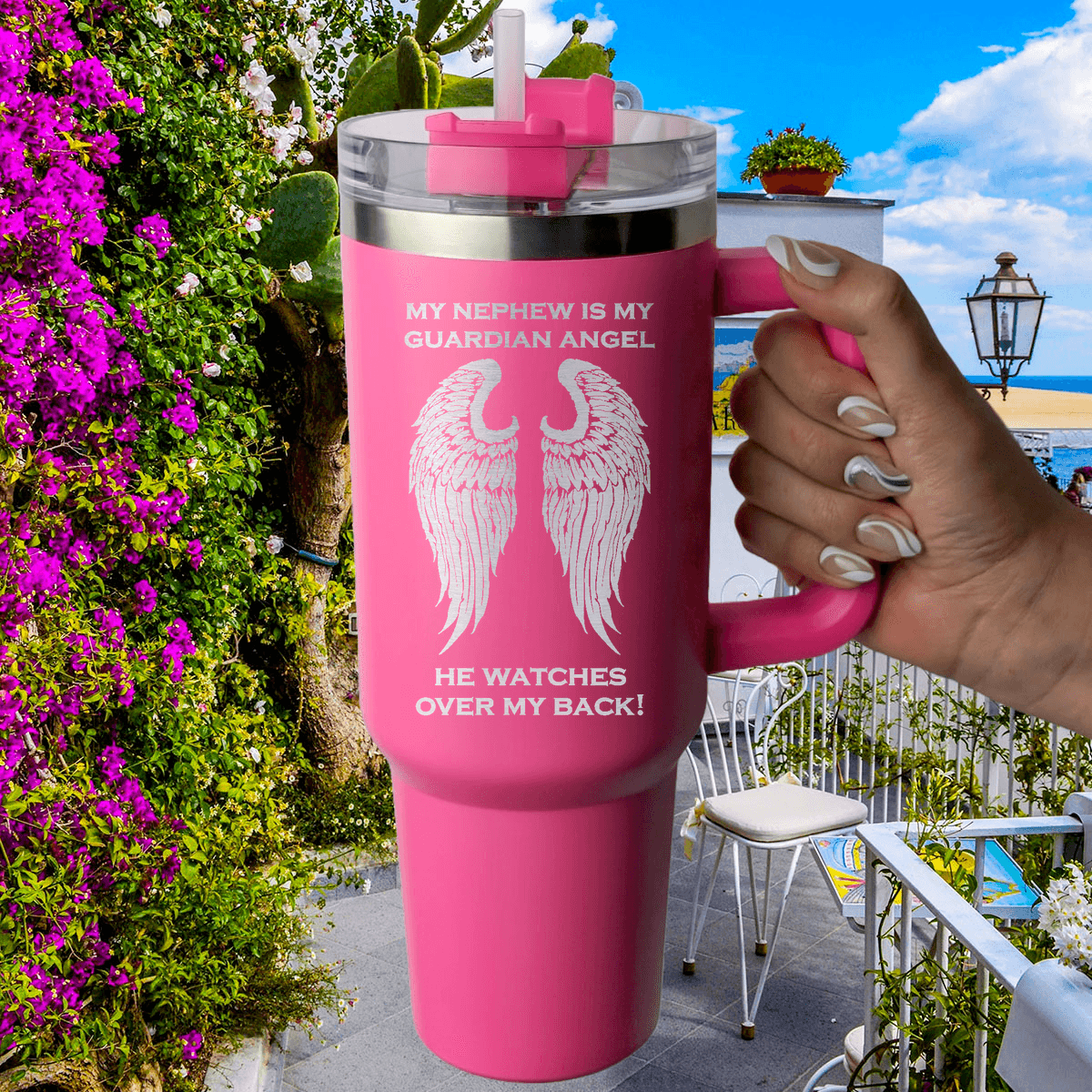 My Nephew is my Guardian Angel 40 Ounce Laser Etched Tumbler - Guardian Angel Collection
