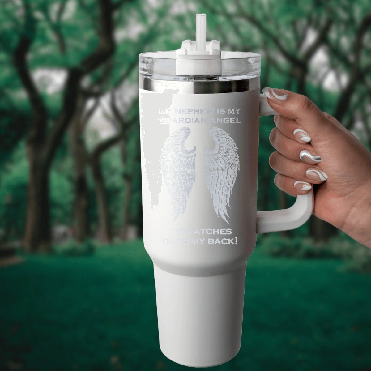 My Nephew is my Guardian Angel 40 Ounce Laser Etched Tumbler - Guardian Angel Collection