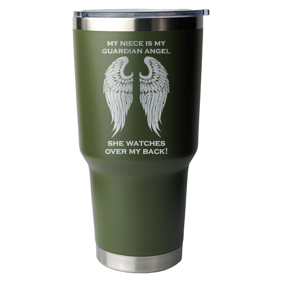 My Niece is my Guardian Angel 30 Ounce Laser Etched Tumbler Military Green