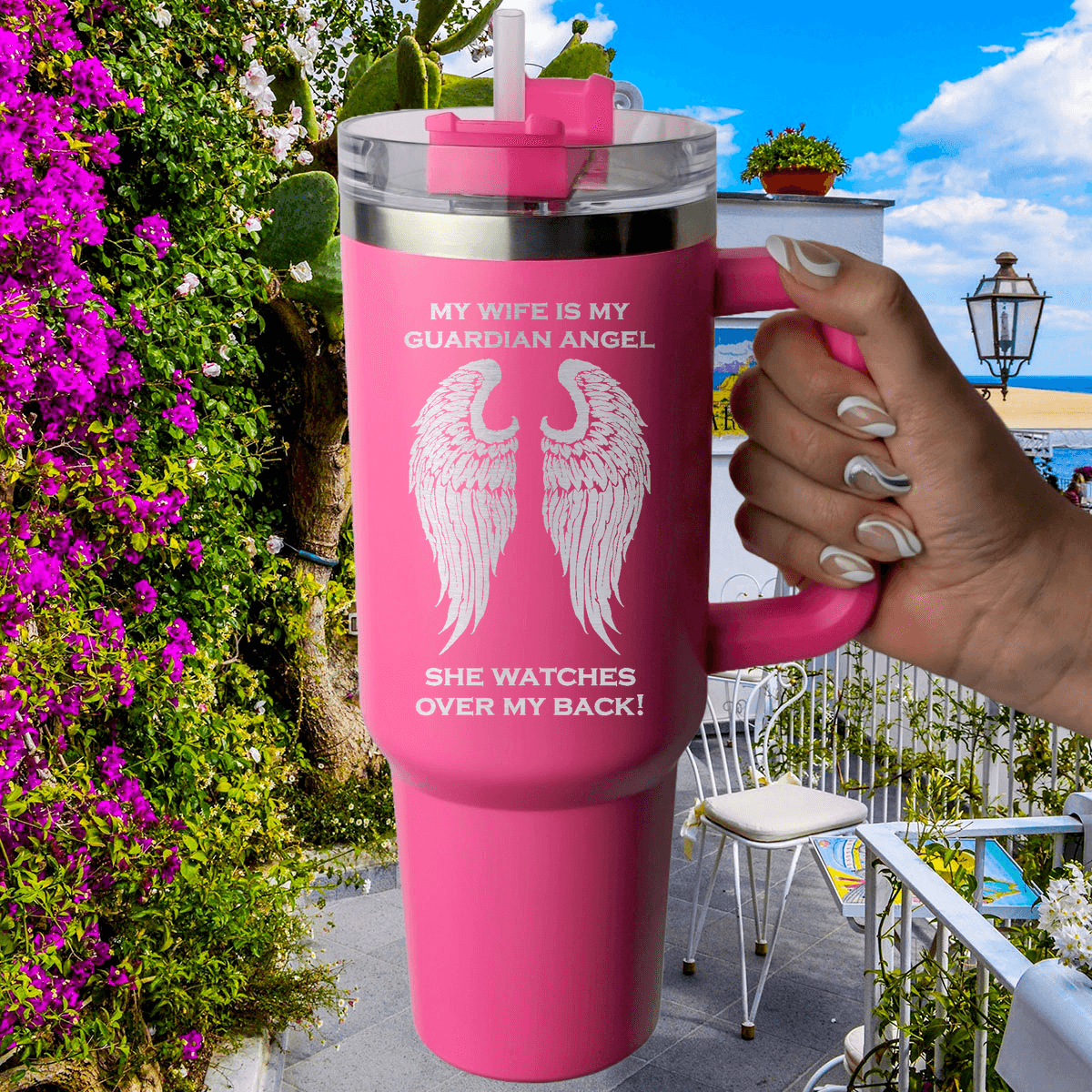 My Wife is my Guardian Angel 40 Ounce Laser Etched Tumbler - Guardian Angel Collection