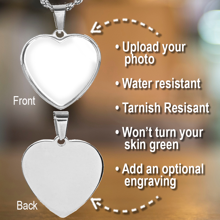 Custom Engravable Photo Necklace - Heart