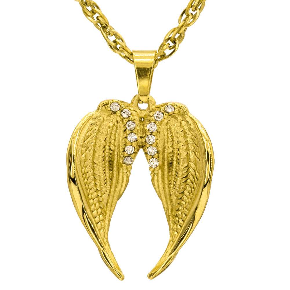 Angel Wings With Crystals Stainless Steel Necklace