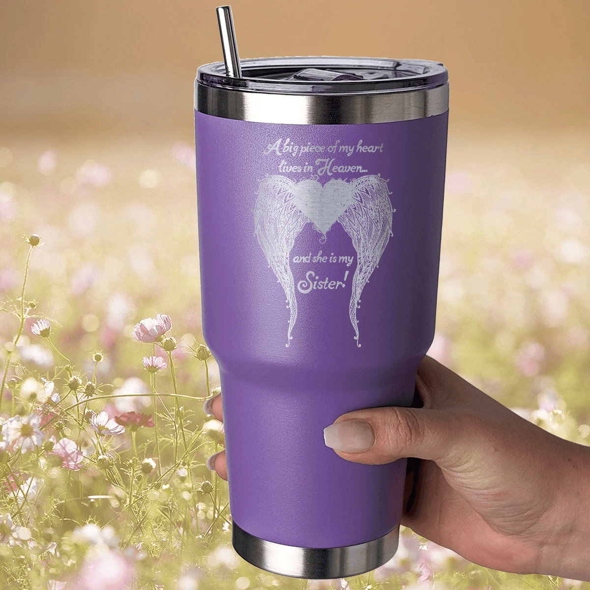 Sister - A Big Piece of my Heart 30 Ounce Laser Etched Tumbler - Guardian Angel Collection