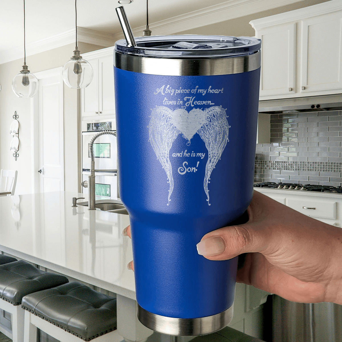 Son - A Big Piece of my Heart 30 Ounce Laser Etched Tumbler - Guardian Angel Collection