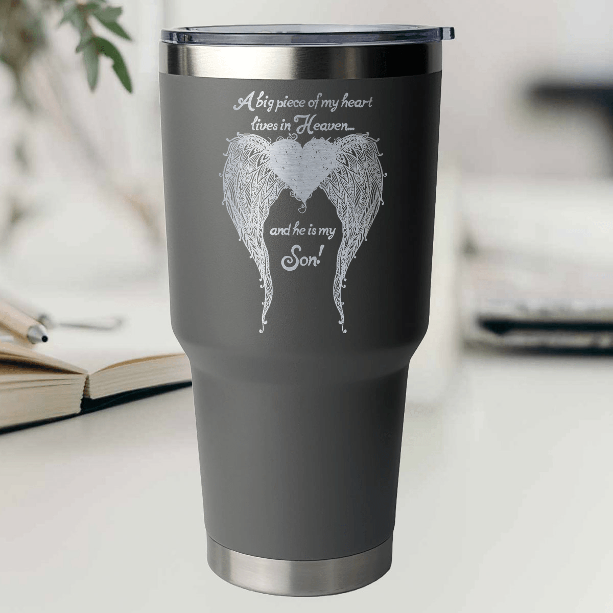 Son - A Big Piece of my Heart 30 Ounce Laser Etched Tumbler - Guardian Angel Collection
