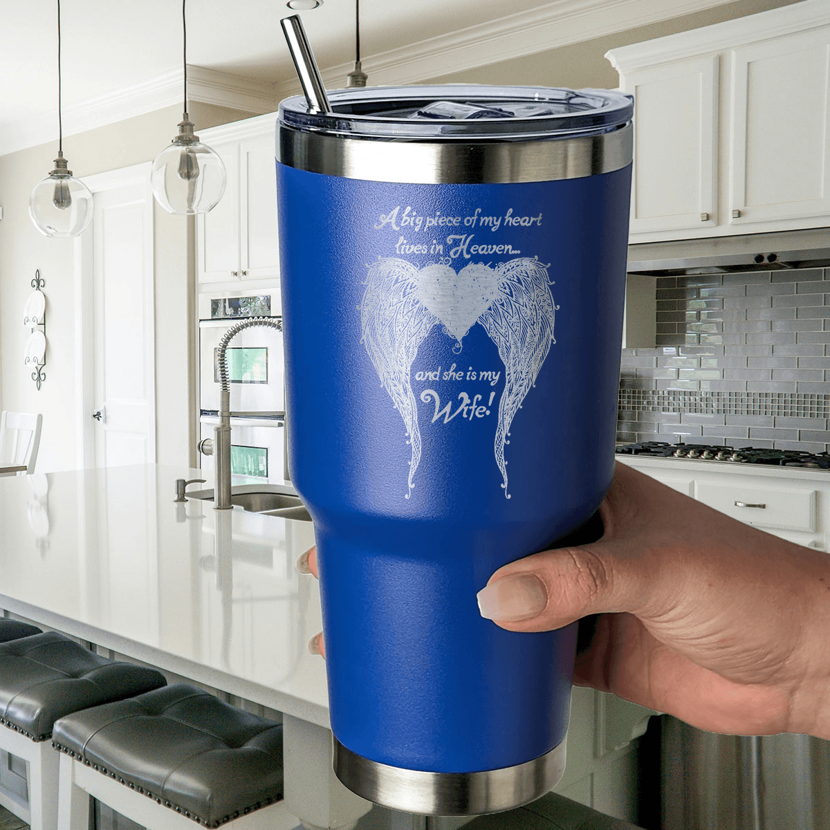 Wife - A Big Piece of my Heart 30 Ounce Laser Etched Tumbler - Guardian Angel Collection