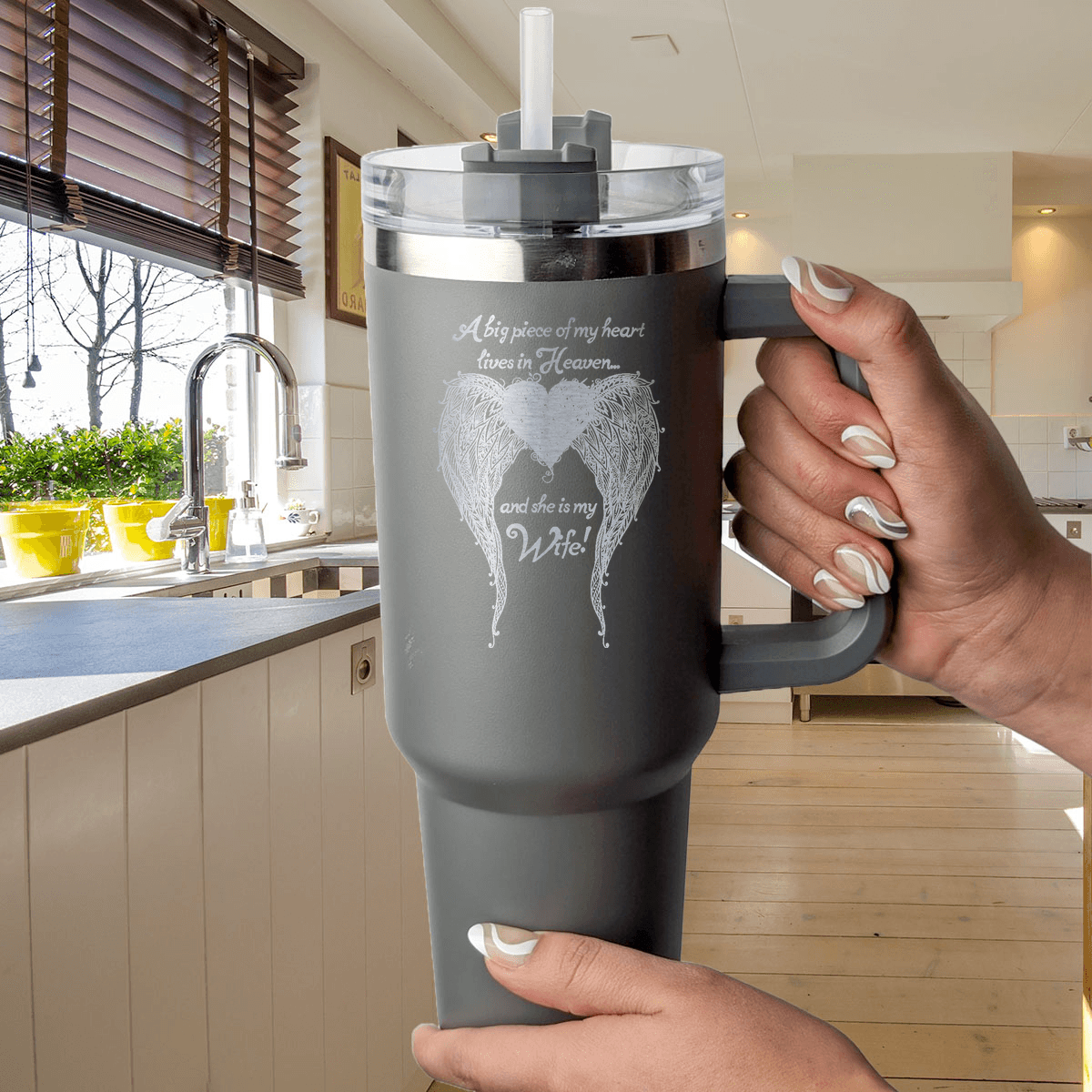 Wife - A Big Piece of my Heart 40 Ounce Laser Etched Tumbler - Guardian Angel Collection