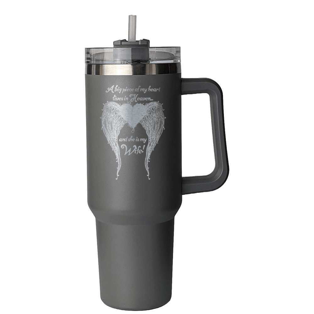 Wife - A Big Piece of my Heart 40 Ounce Laser Etched Tumbler - Guardian Angel Collection