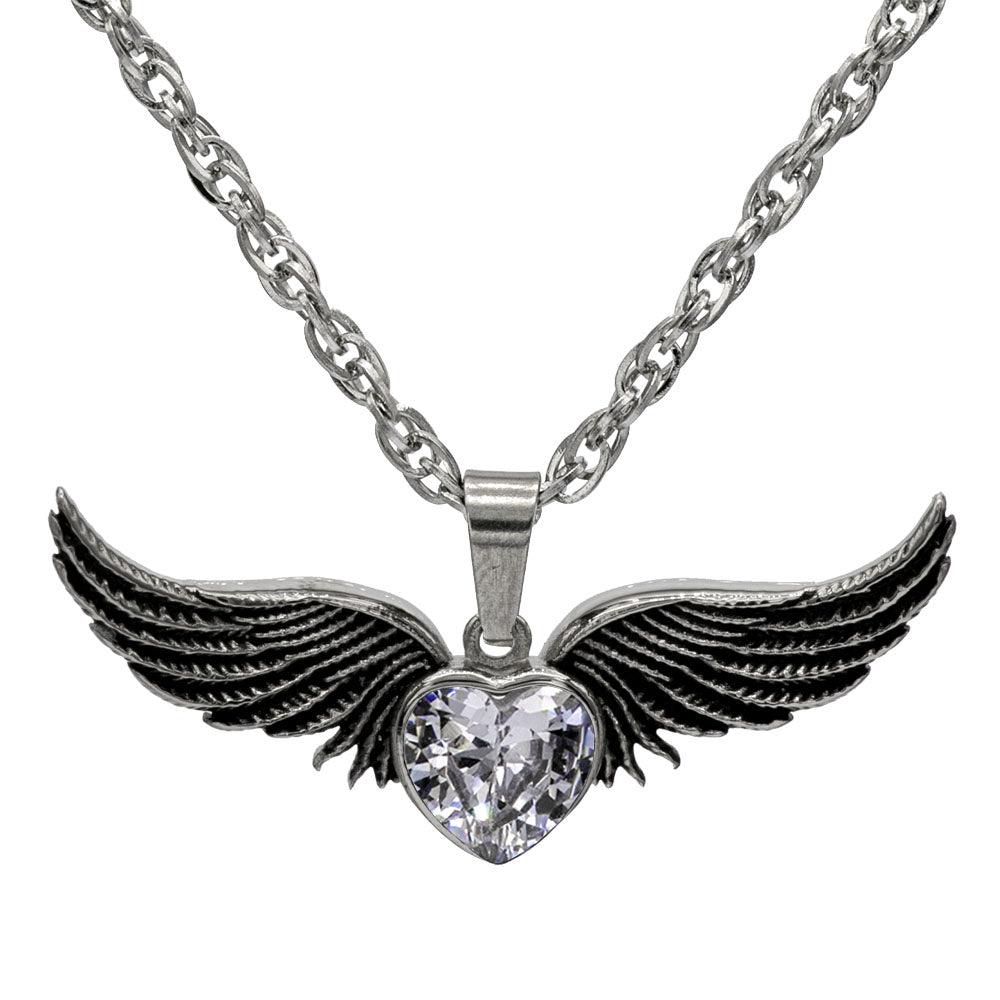 Angel Wings Stainless Steel Birthstone Necklace - Guardian Angel Collection