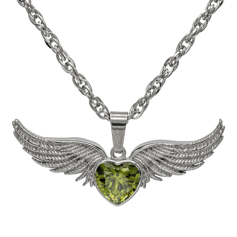 Angel Wings Stainless Steel Birthstone Necklace - Guardian Angel Collection
