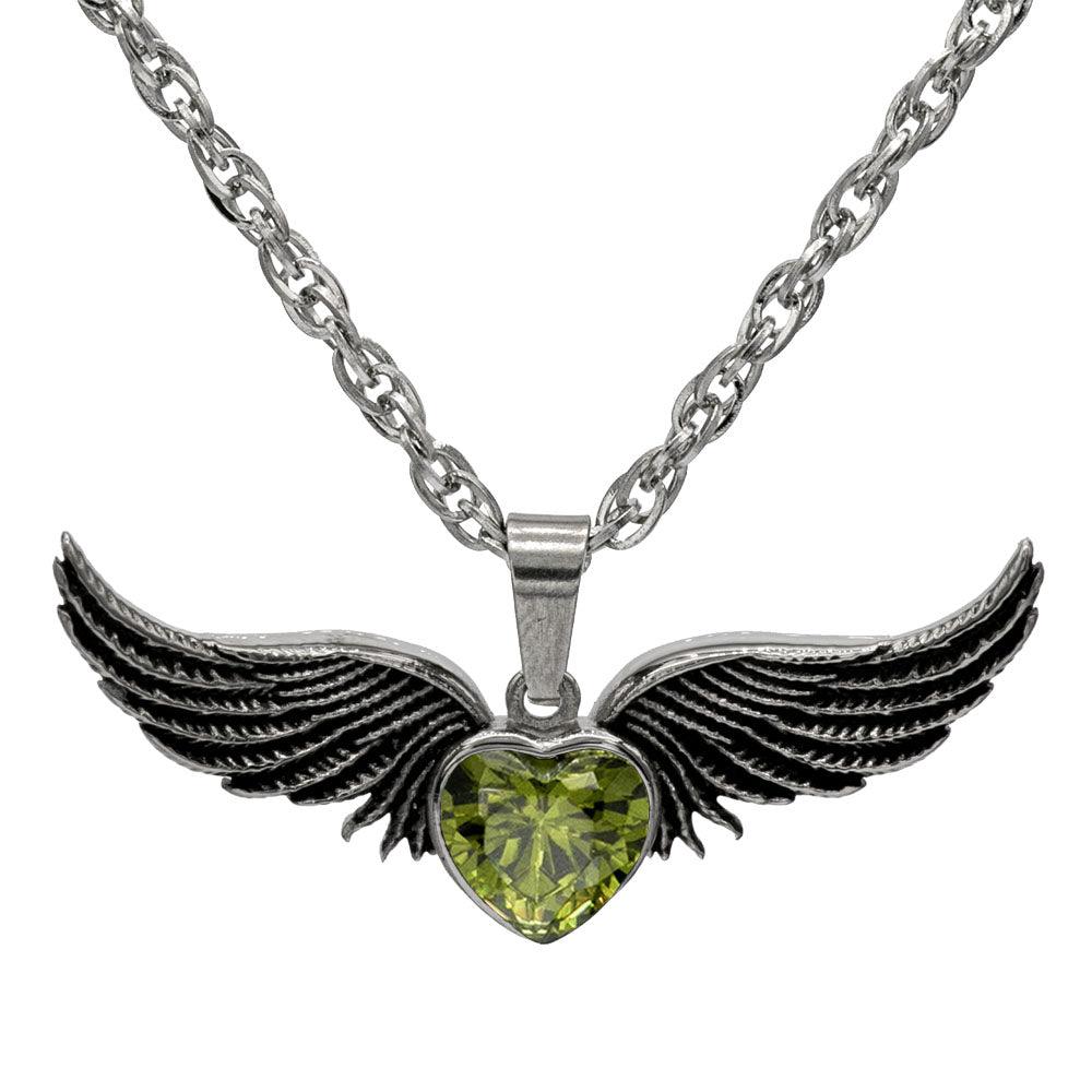 Angel Wings Stainless Steel Birthstone Necklace - Guardian Angel Collection