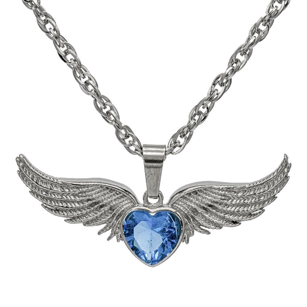 Angel Wings Stainless Steel Birthstone Necklace - Guardian Angel Collection