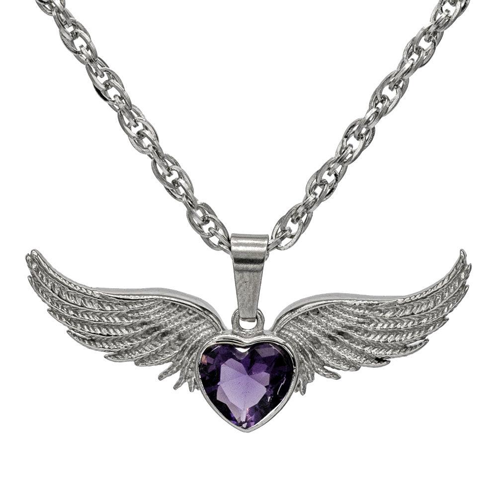 Angel Wings Stainless Steel Birthstone Necklace - Guardian Angel Collection