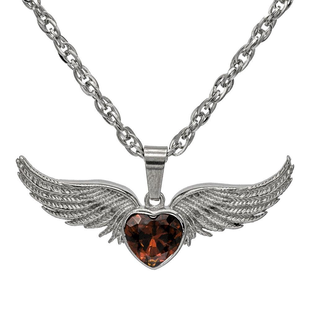 Angel Wings Stainless Steel Birthstone Necklace - Guardian Angel Collection