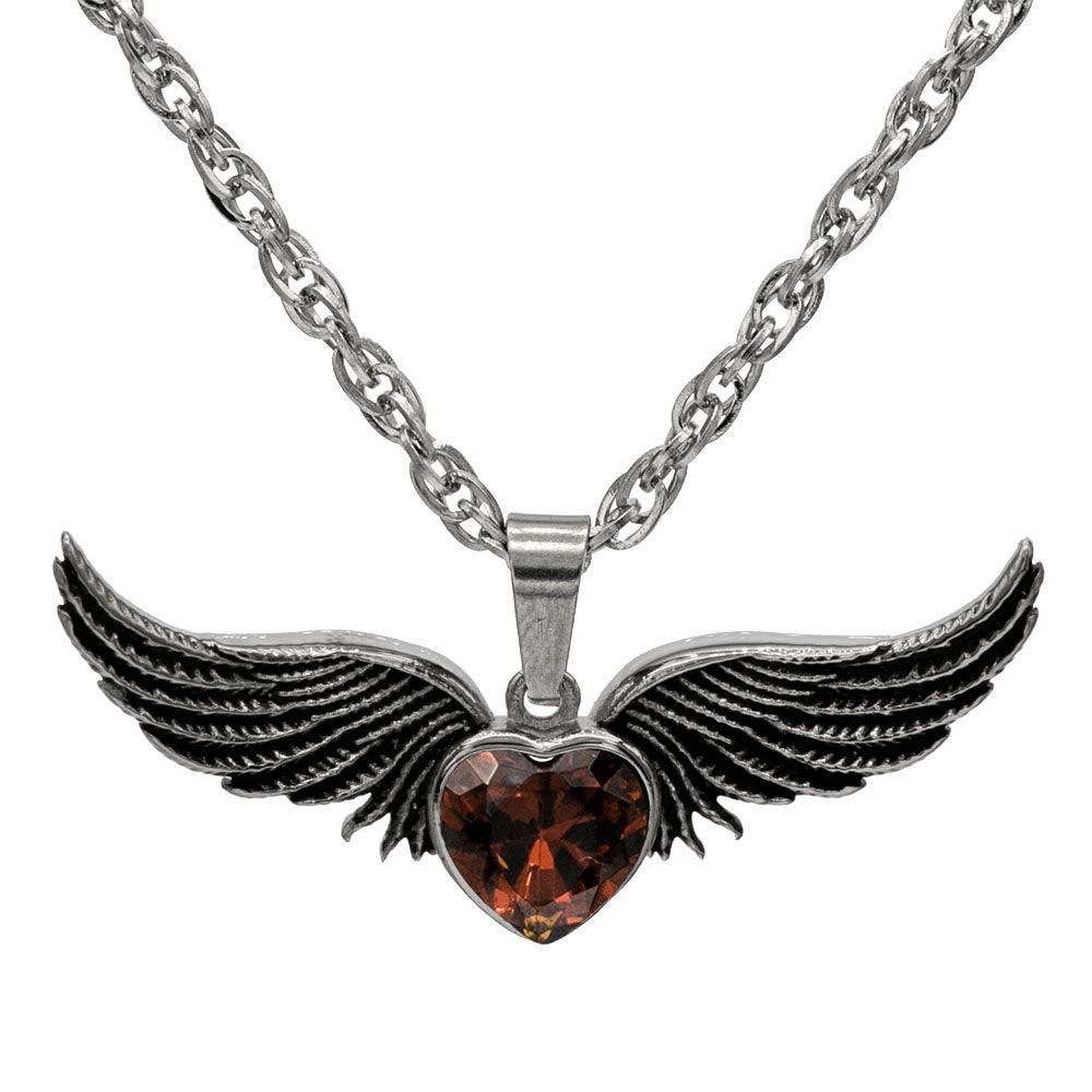 Angel Wings Stainless Steel Birthstone Necklace - Guardian Angel Collection