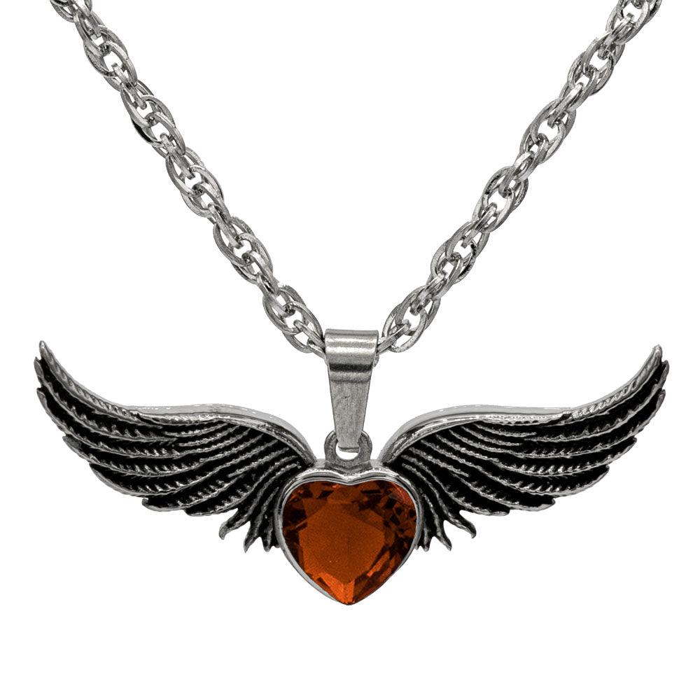 Angel Wings Stainless Steel Birthstone Necklace - Guardian Angel Collection