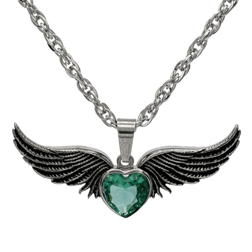 Angel Wings Stainless Steel Birthstone Necklace - Guardian Angel Collection