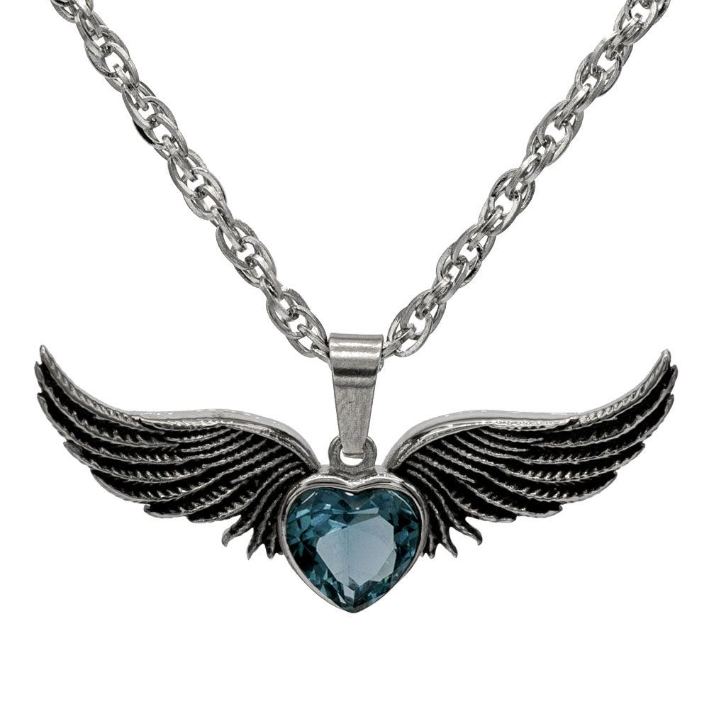 Angel Wings Stainless Steel Birthstone Necklace - Guardian Angel Collection