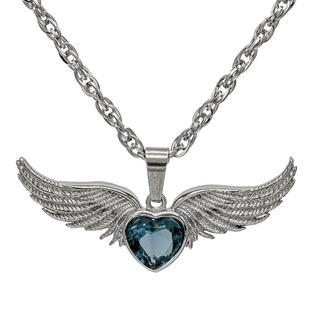 Angel Wings Stainless Steel Birthstone Necklace - Guardian Angel Collection