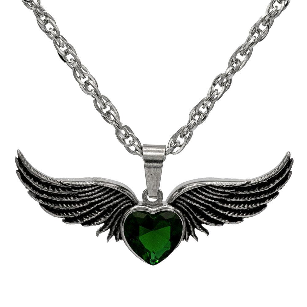 Angel Wings Stainless Steel Birthstone Necklace - Guardian Angel Collection