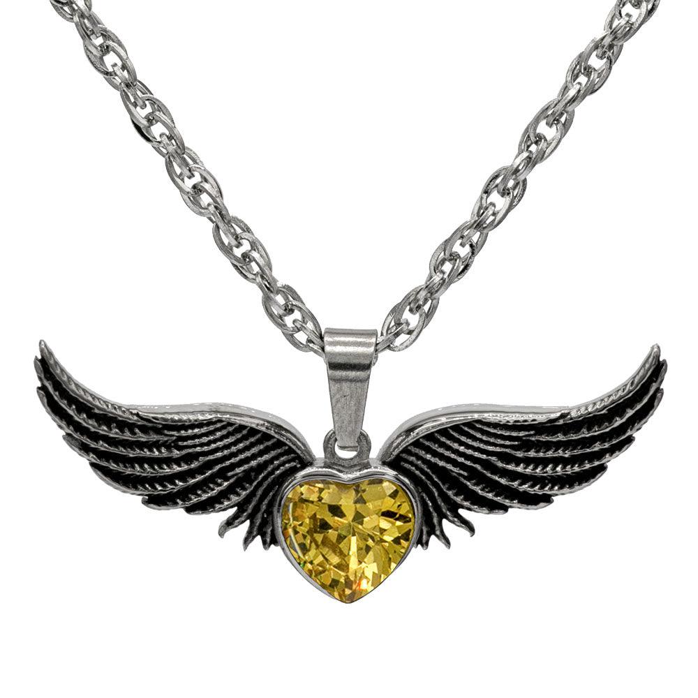 Angel Wings Stainless Steel Birthstone Necklace - Guardian Angel Collection