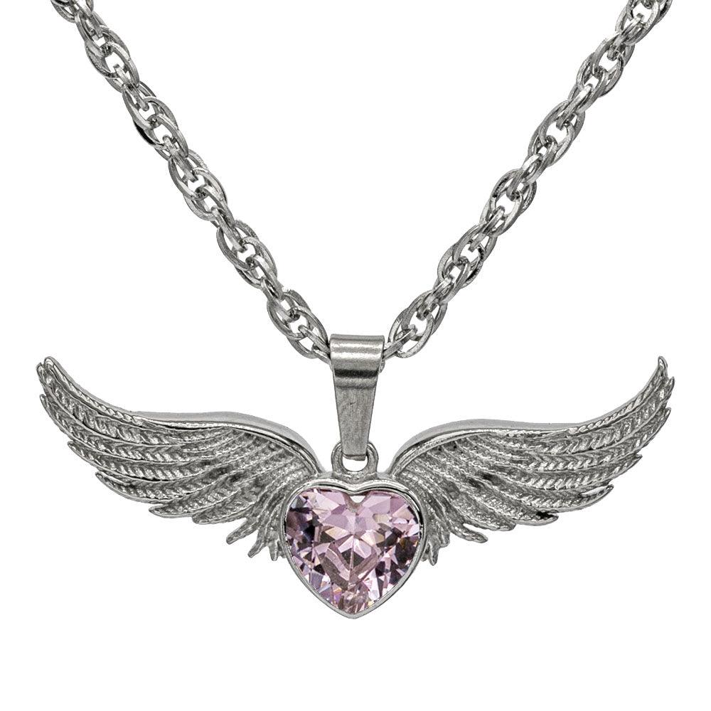Angel Wings Stainless Steel Birthstone Necklace - Guardian Angel Collection