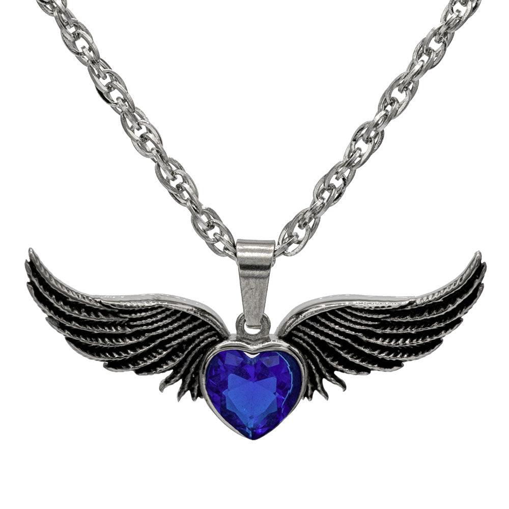 Angel Wings Stainless Steel Birthstone Necklace - Guardian Angel Collection