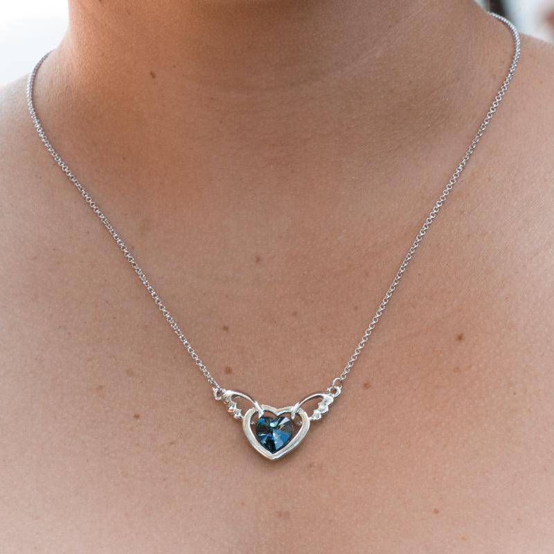 Deep Blue Heart With Wings Necklace - Guardian Angel Collection