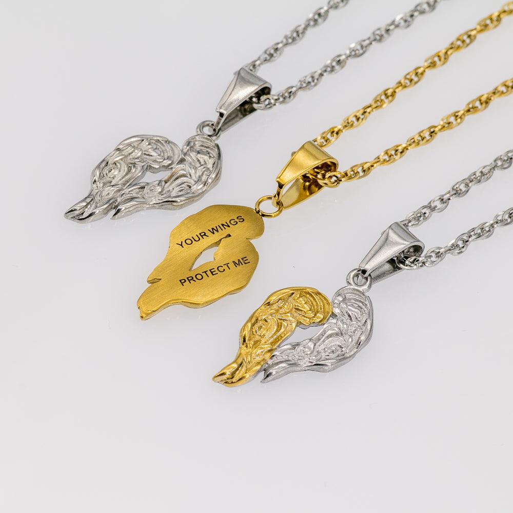 Your Wings Protect Me Stainless Steel Necklace - Guardian Angel Collection