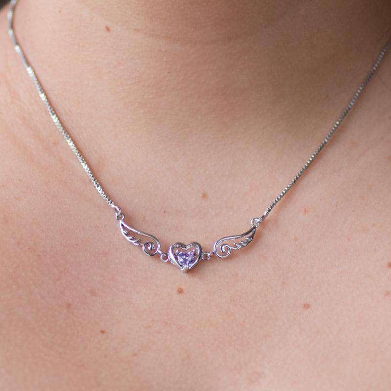 Heart Shaped Crystal With Wings Necklace - Guardian Angel Collection
