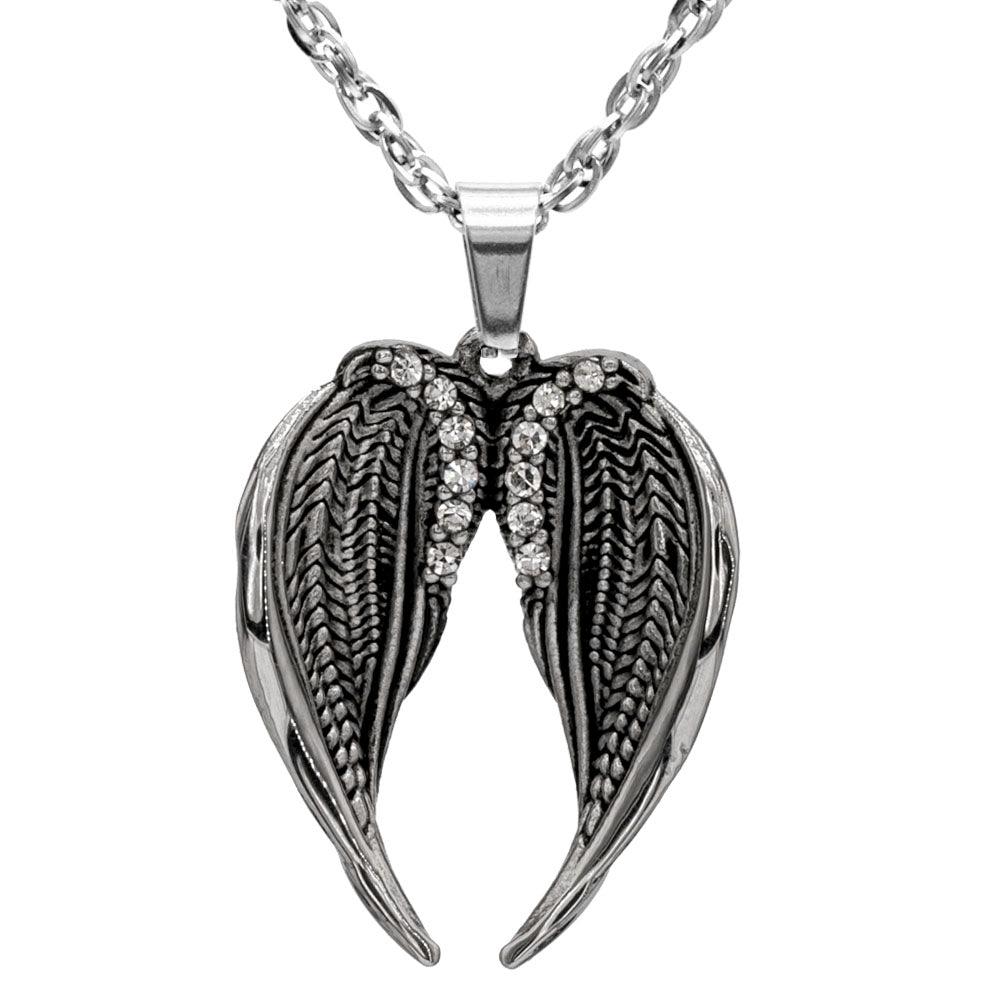 Angel Wings With Crystals Stainless Steel Necklace - Guardian Angel Collection