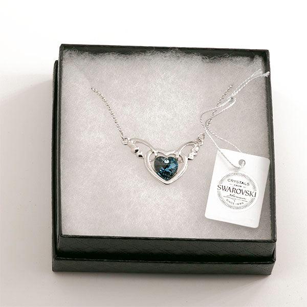 Deep Blue Heart With Wings Necklace - Guardian Angel Collection